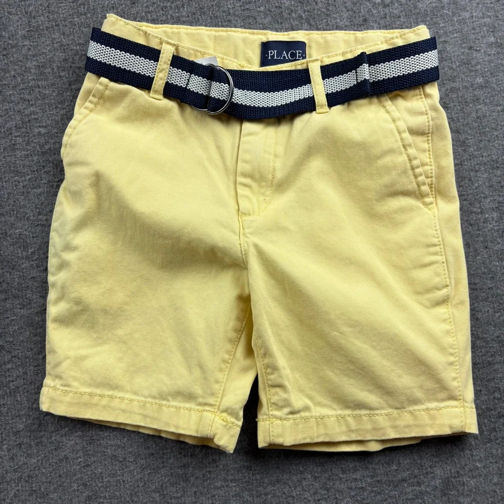 The Childrens Place Boys Shorts Set 2 Pairs Light Blue Yellow Belt Size 6 Preppy